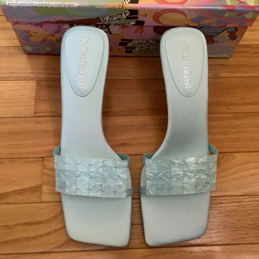 Jeffrey Campbell Abalone Slide Sandal Mint Satin SZ 10 - Picture 7 of 15